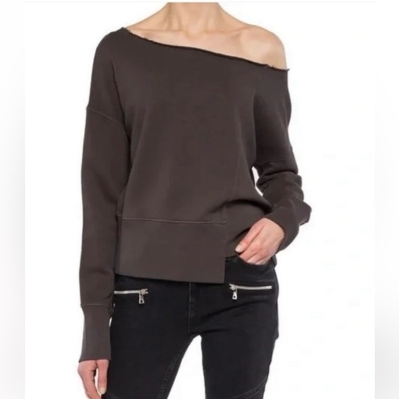 ALL Saints Lando Off Shoulder Sweater
Asymmetric Raw Trim Brown Gray Size Small - Picture 1 of 12